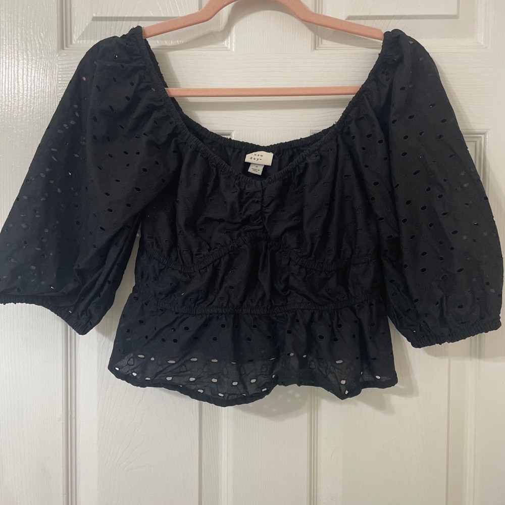 New Day Black Eyelet Top